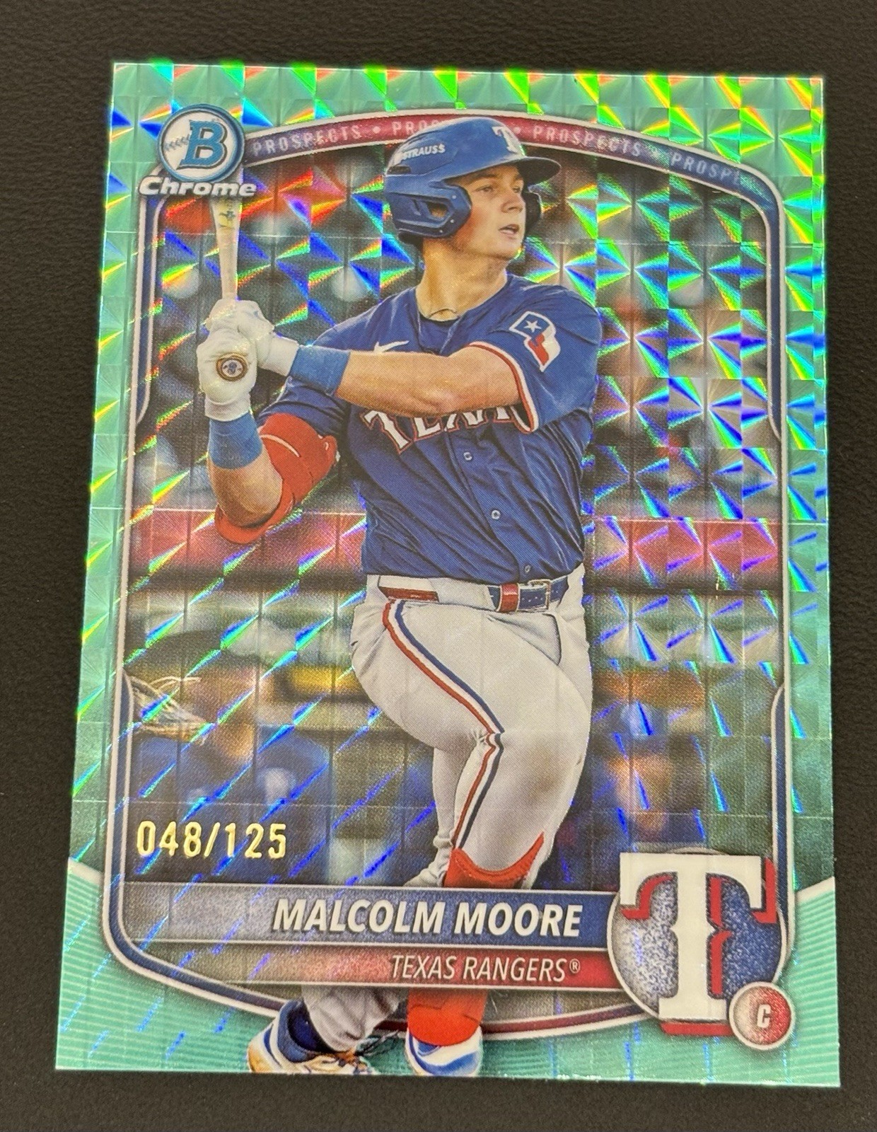 2025 Bowman Malcolm Moore 1st Chrome Aqua Geometric Refractor /125 #BCP-129