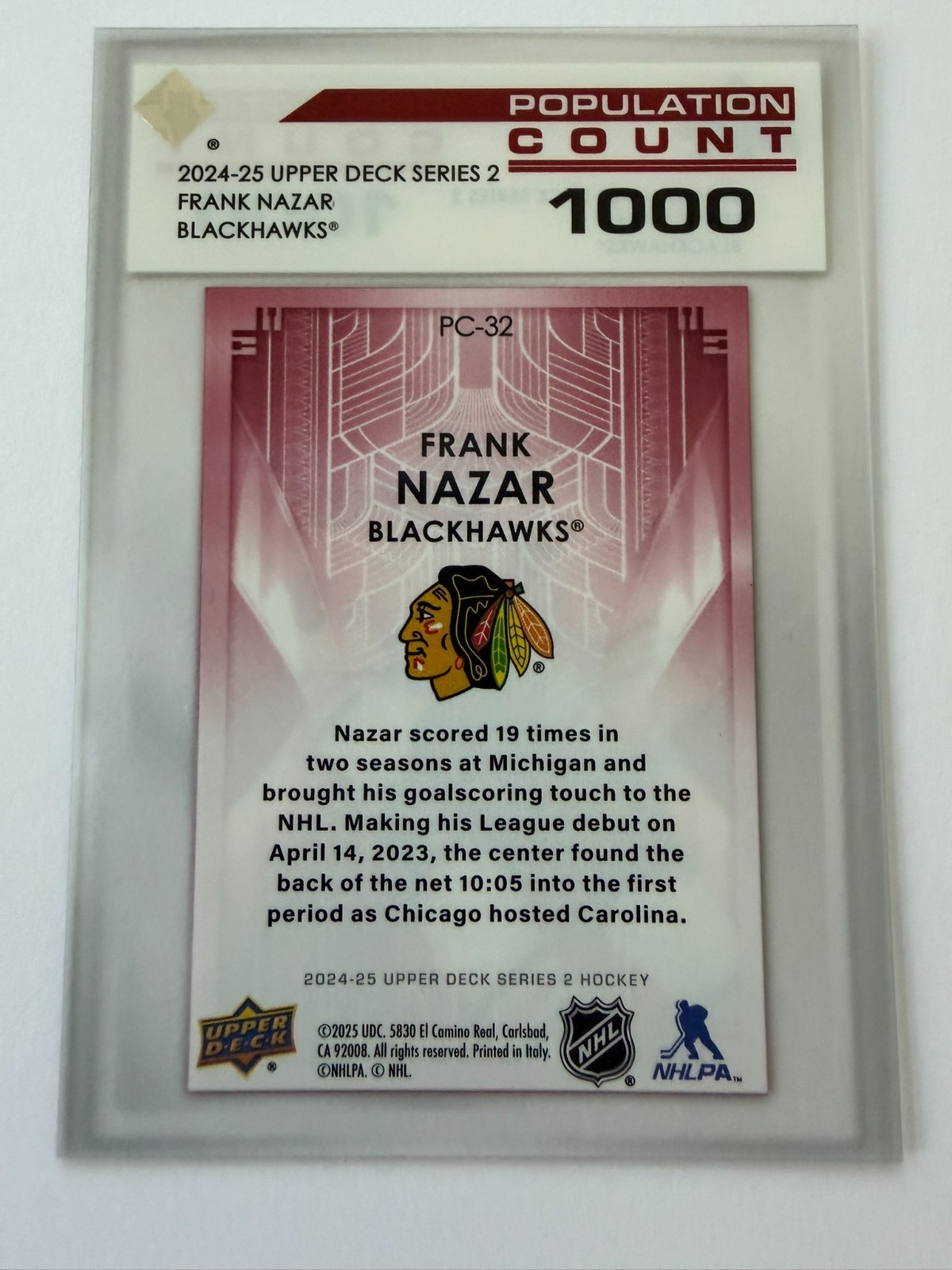 2024-25 Upper Deck Population Count 1000 Frank Nazar #PC-32 – Rookie (RC)