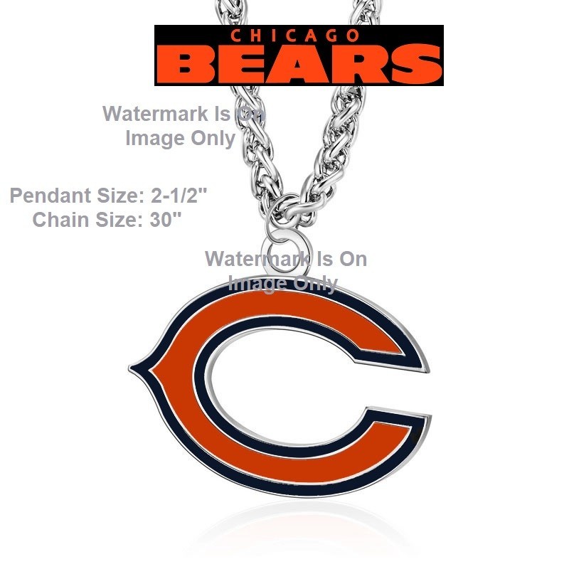 Large 2-1/2″ Chicago Bears Mens Stainless Steel Pendant Chain Necklace NFL Gift