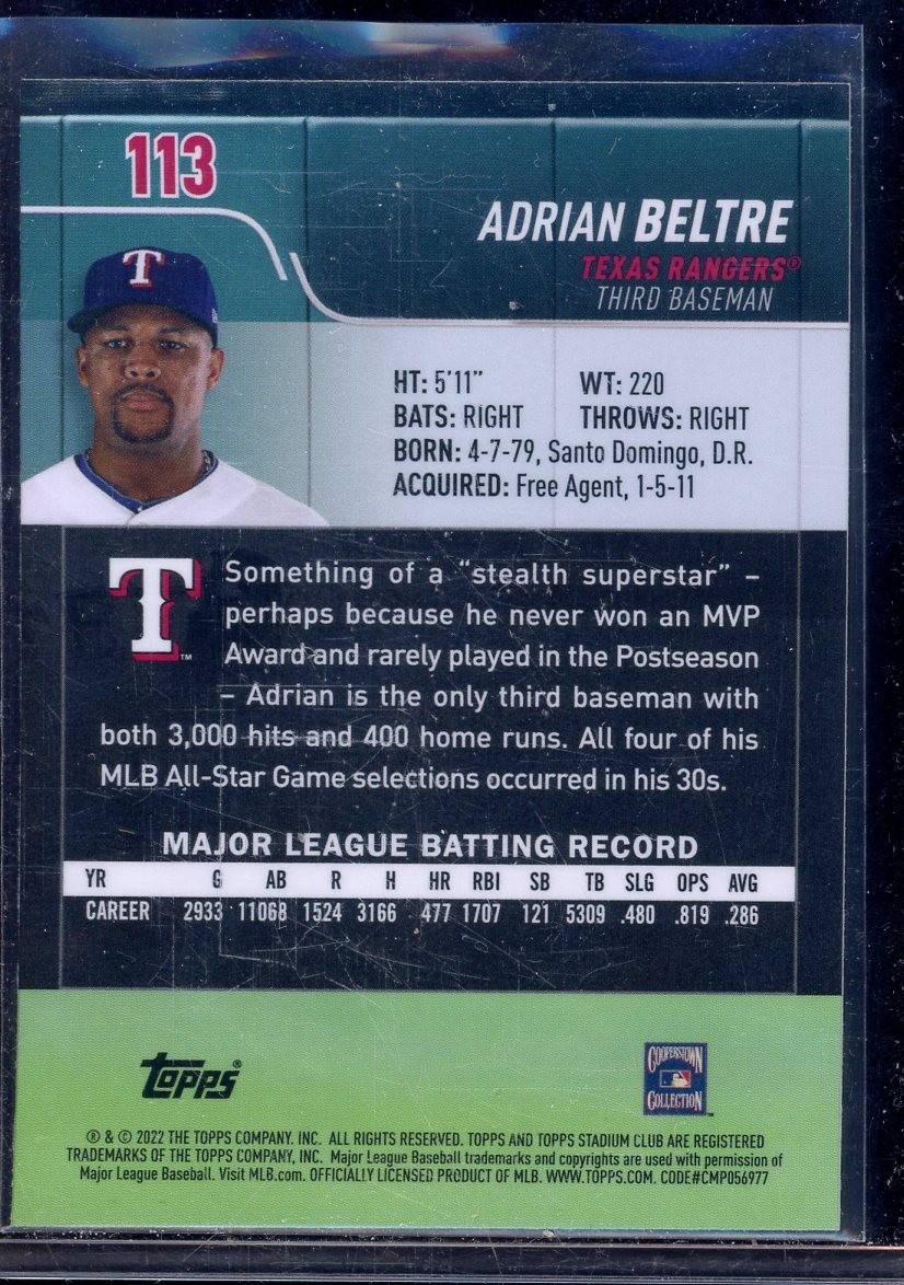 Adrian Beltre 2022 Topps Stadium Club Chome Xfractor #113