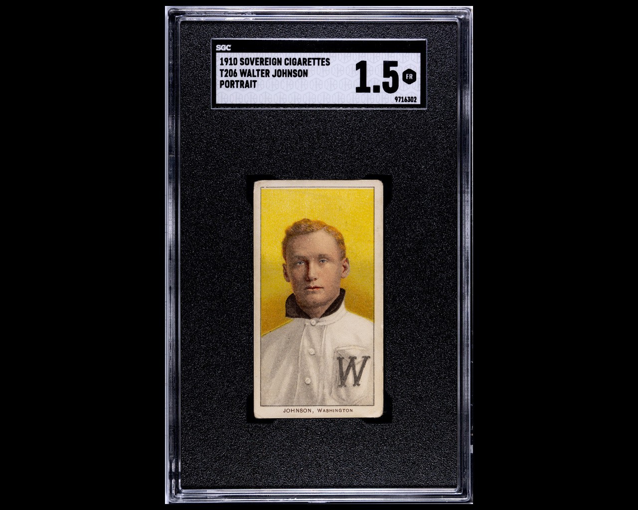 1909-11 T206 Walter Johnson Portrait Sovereign SGC 1.5 EYE APPEAL OFF THE CHARTS