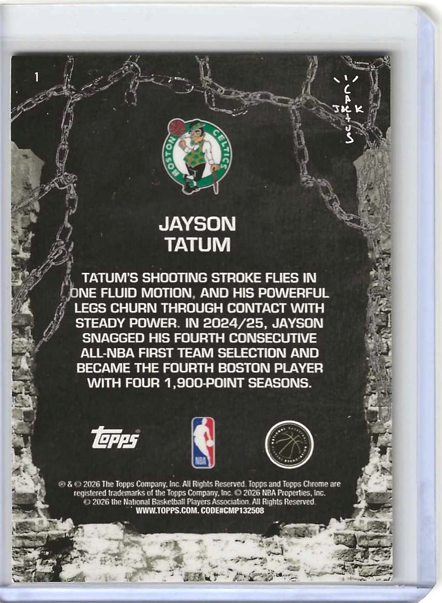 Topps 2025-26 Chrome Catcus Jack Jayson Tatum #1 Refractor Celtics #005/299