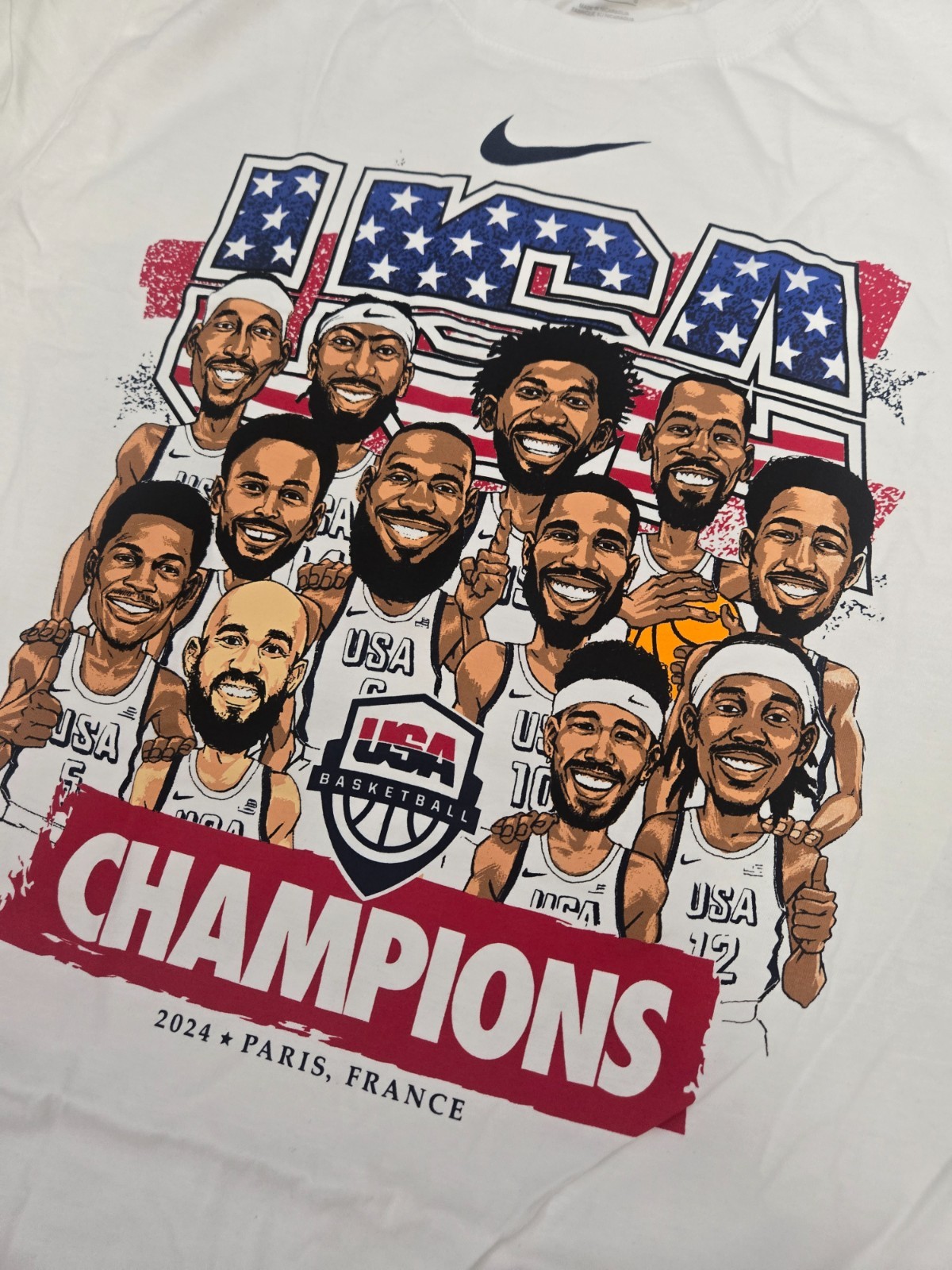 USA Men’s Basketball Nike 2024 Summer Olympic Gold Medal Team Caricature T-Shirt