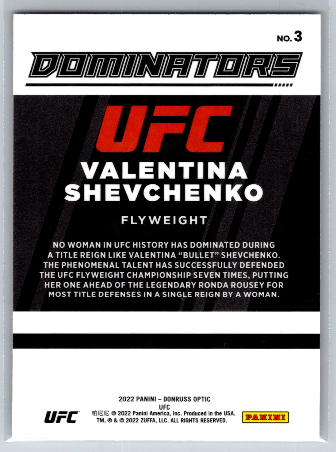 Valentina Shevchenko 2022 Panini Donruss Optic UFC Dominators #3