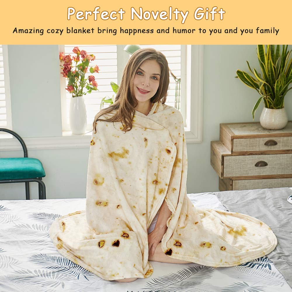 SeaRoomy Burritos Tortilla Throw Blanket, Wrap 60 inches, Beige