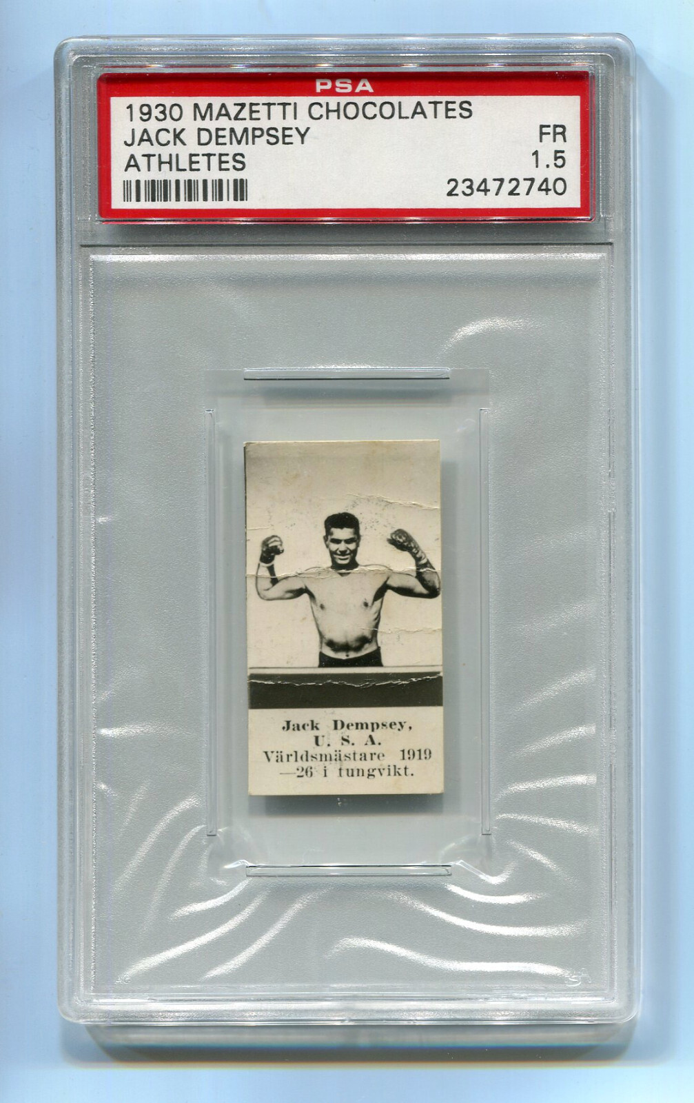 1930 Mazetti Chocolates Athletes Black Tint Jack Dempsey PSA 1.5 Boxing Swedish