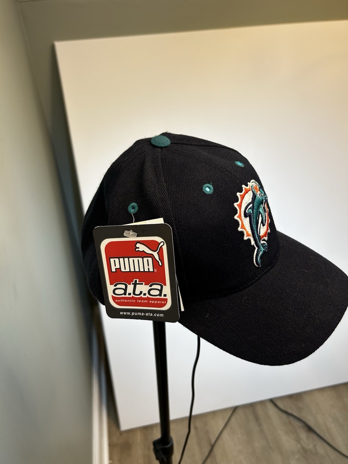Vintage 90s Miami Dolphins Puma NFL Snapback Hat Navy Blue NOS Logo Cap Football
