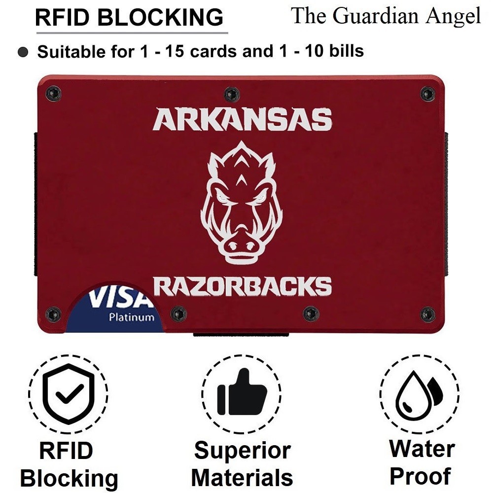Arkansas Razorbacks Engraved Titanium Carbon Fiber RFID Blocking Wallet Gift D7