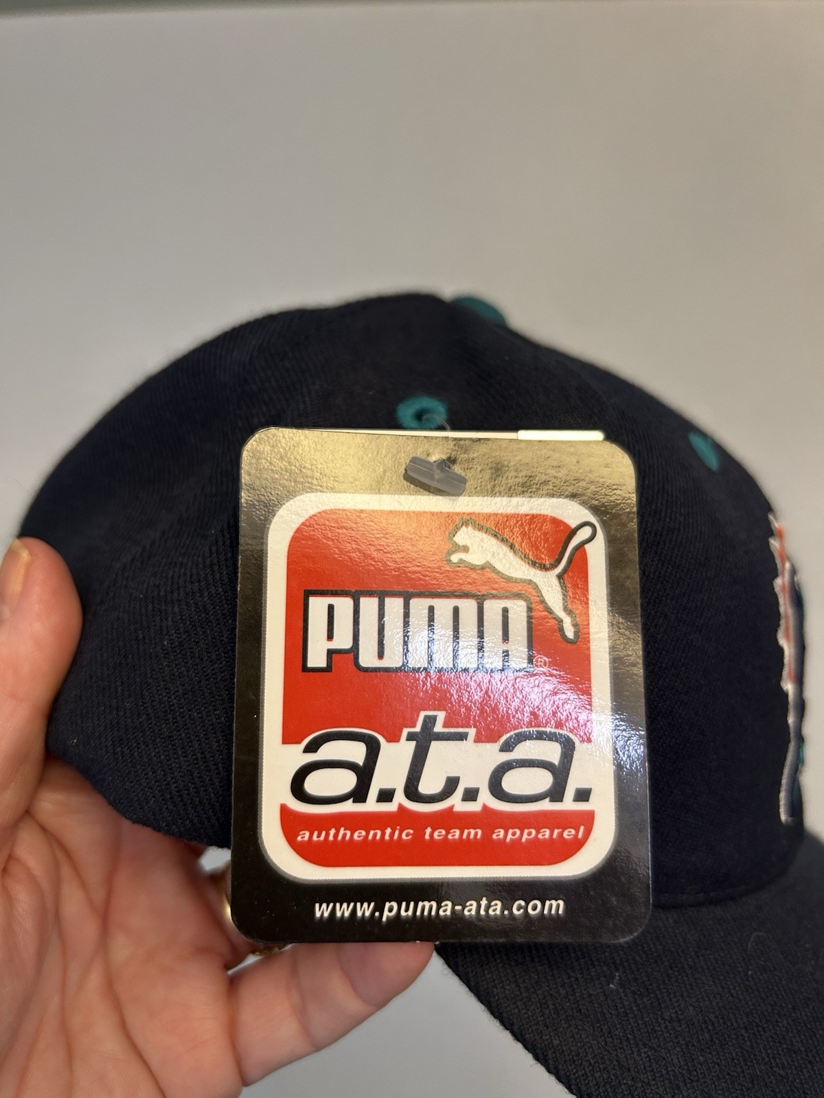Vintage 90s Miami Dolphins Puma NFL Snapback Hat Navy Blue NOS Logo Cap Football