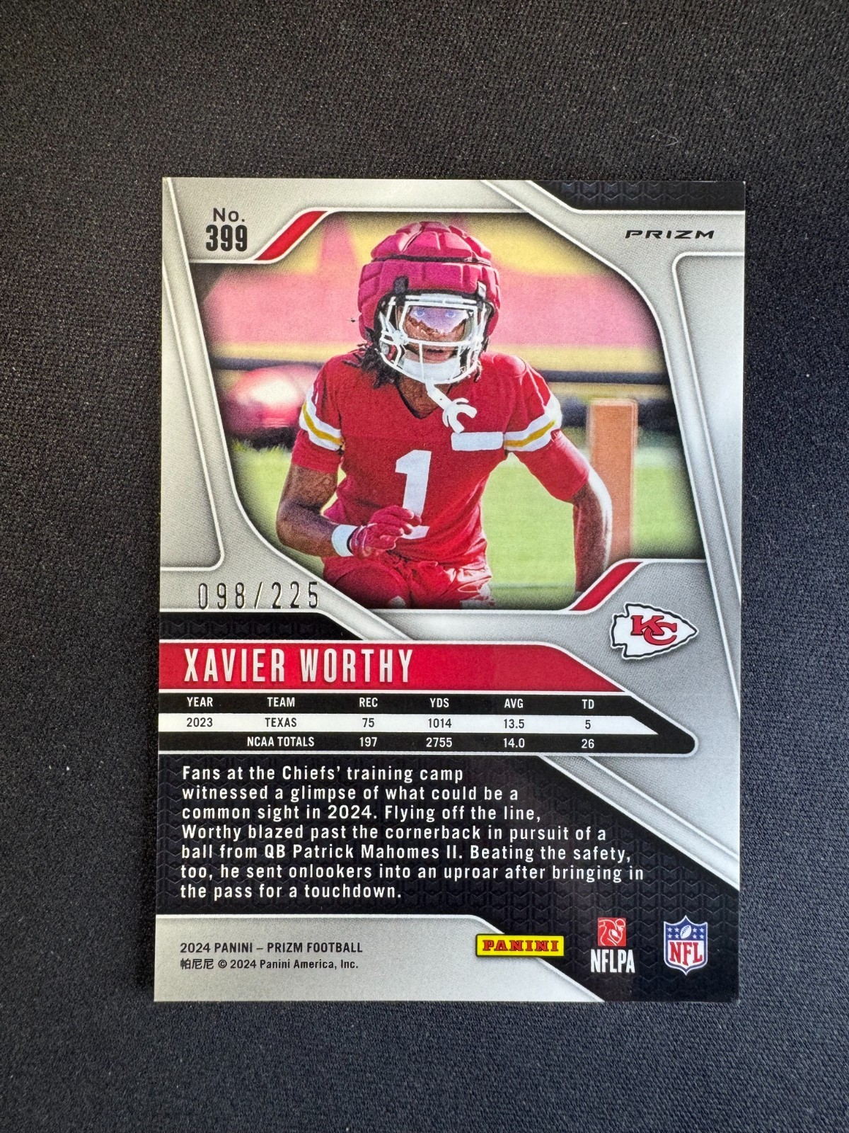 2024 Prizm Xavier Worthy RC Purple Cracked Ice #399 Chiefs Rookie #d 098/225