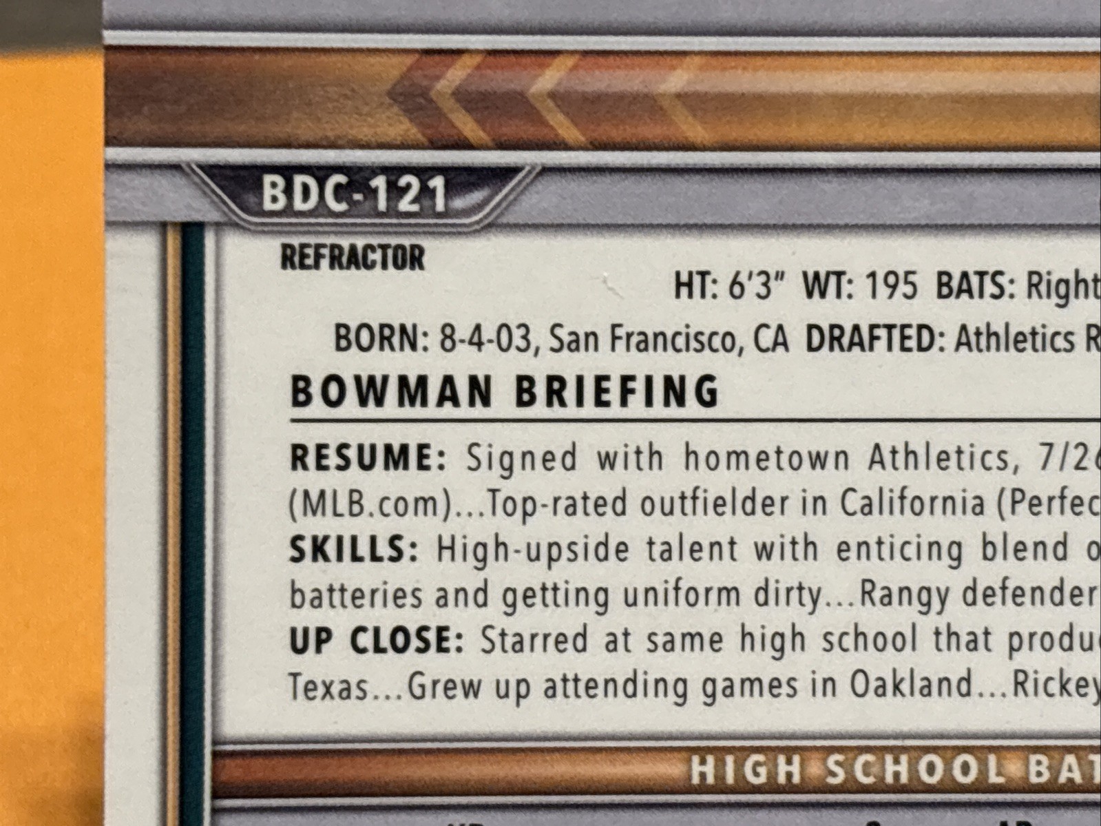 2022 Bowman Draft – 1st Bowman – Chrome Henry Bolte #BDC-121 Refractor (RC) A’s