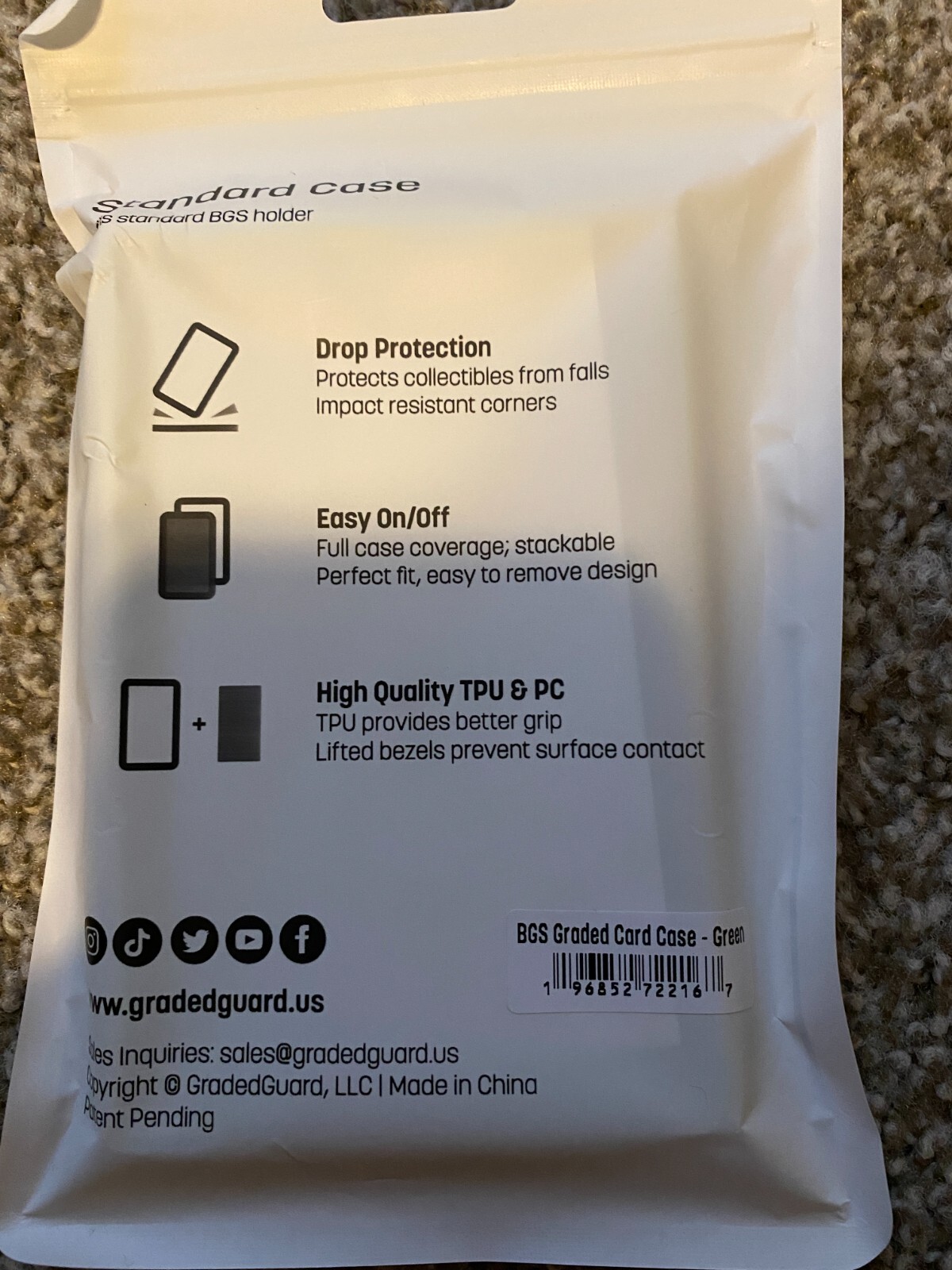 Lot of 5, GradedGuard Graded Card Protective Case for BGS – Up to 35 pt. Green