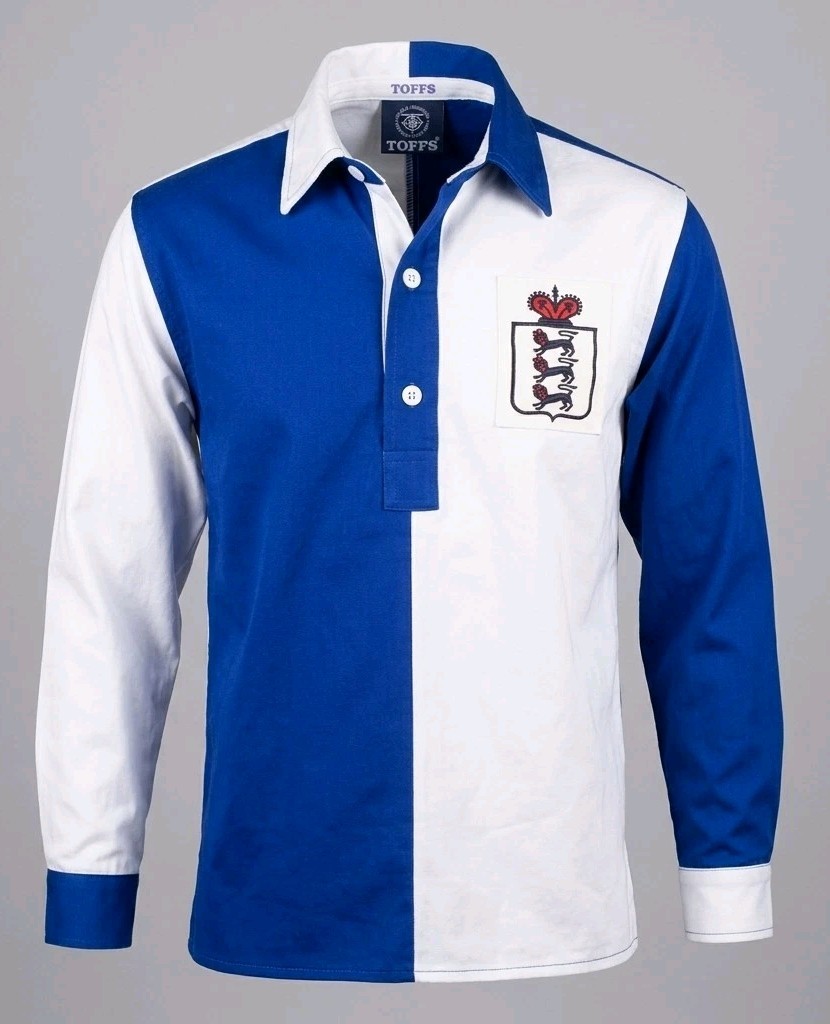 Vtg TOFFS England Football Shirt Men L Blue White Halves Three Lions Retro Rugby