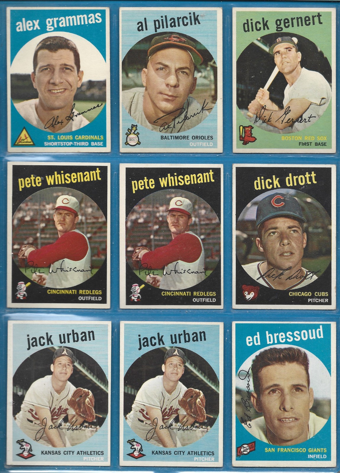 1959 Topps Baseball First Series Cards Ex to Exmt – $ 1.75 Ea.-No Crease