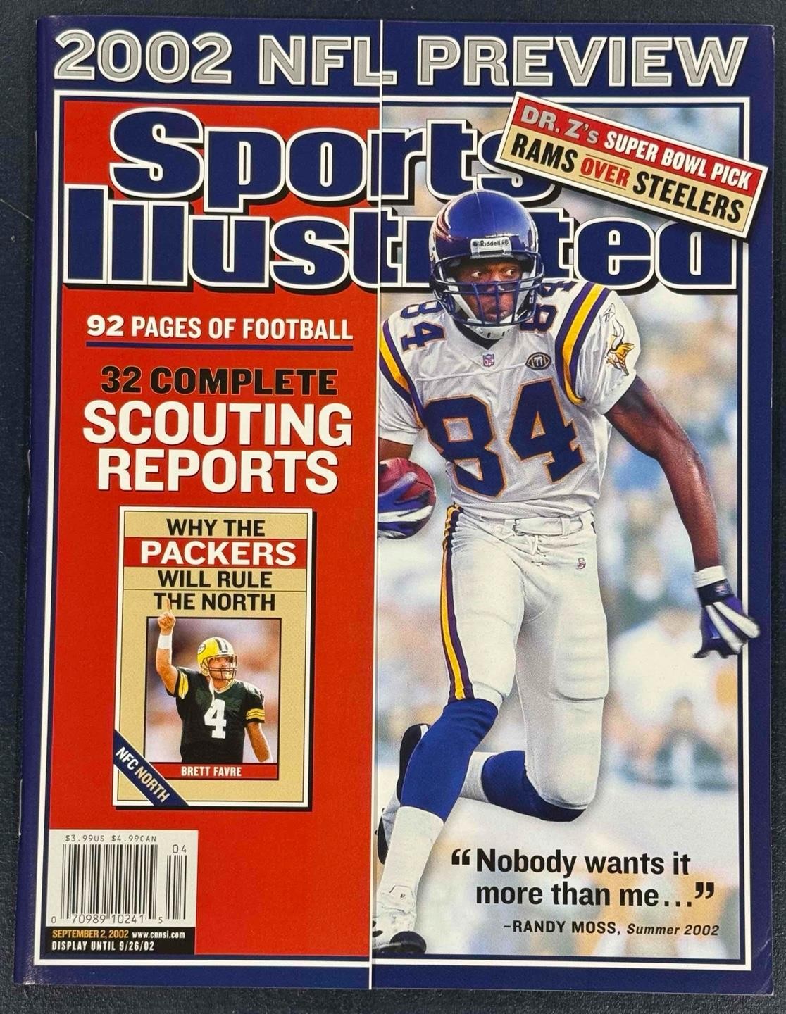 2002 NEWSSTAND EDITION SPORTS ILLUSTRATED RANDY MOSS VIKINGS NO LABEL WITH FLAP