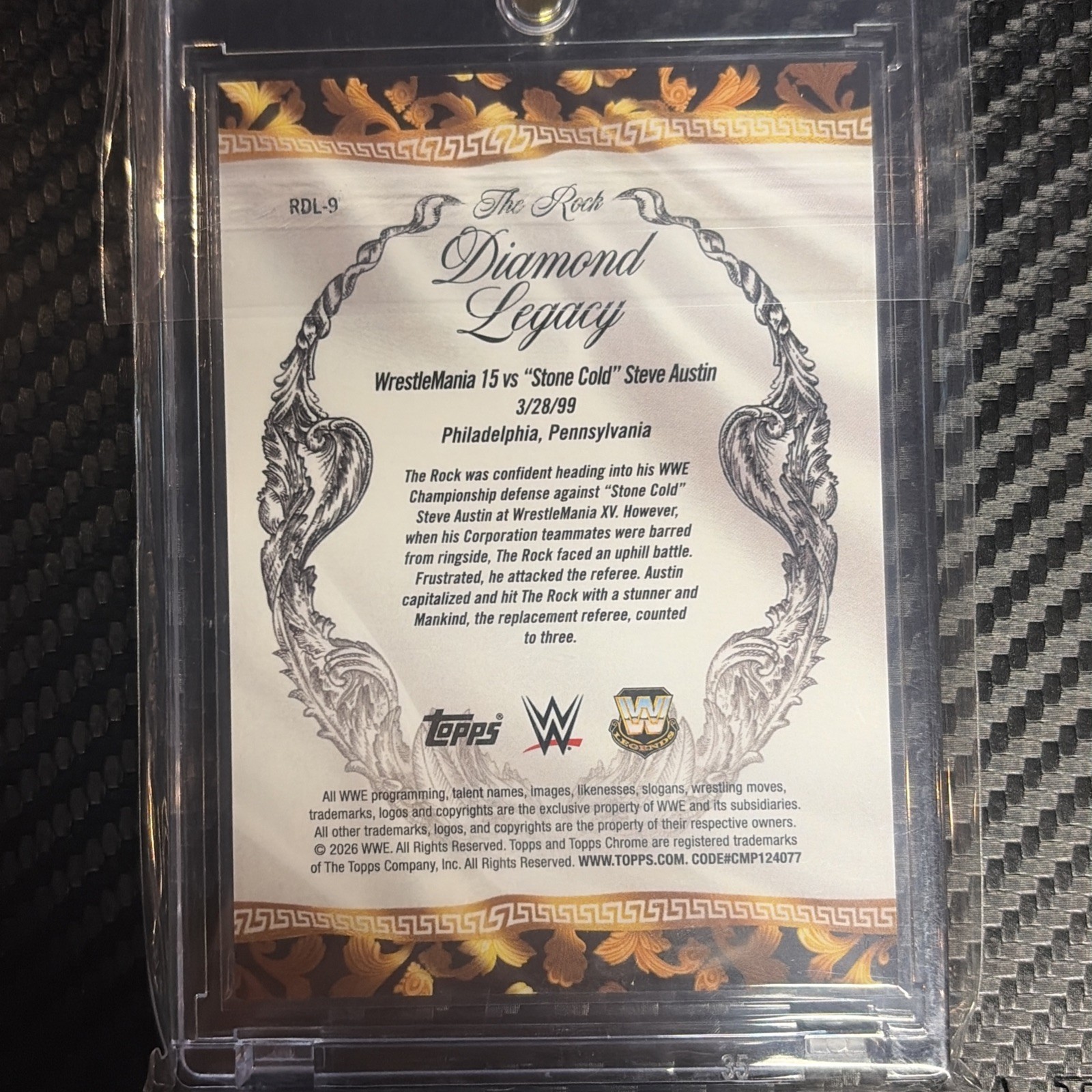 2026 Topps Chrome WWE The Rock #RDL-9 Diamond Legacy Gold 08/50 Stone Cold