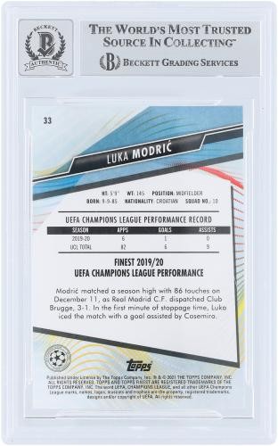 Luka Modric Real Madrid CF Signed 2020-21 Topps Finest UEFA #33 Beckett 10 Card