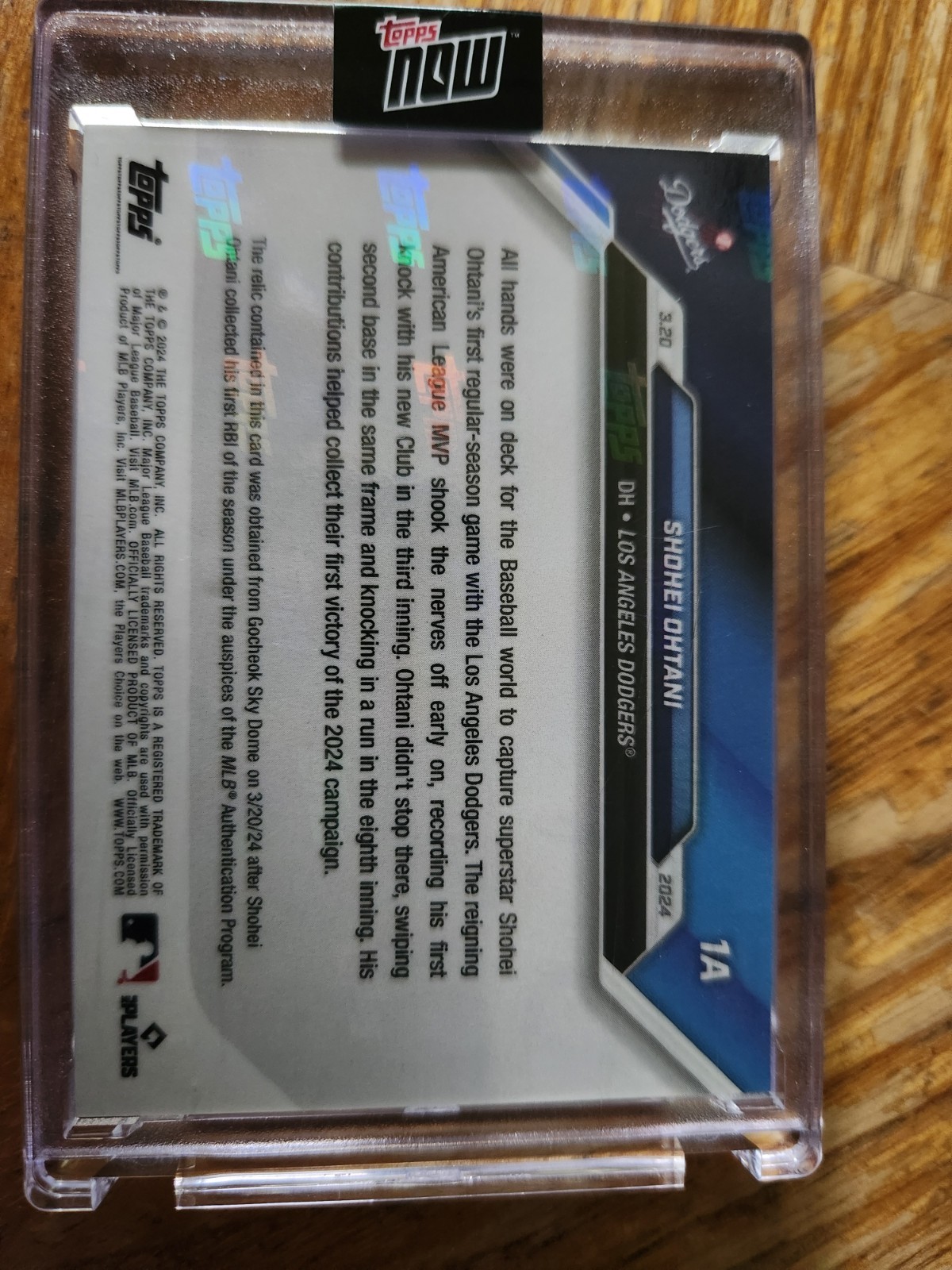 2024Topps Now Shohei Ohtani Card # 1 Dodgers Debut Collects 2 Hits Seoul 31/125
