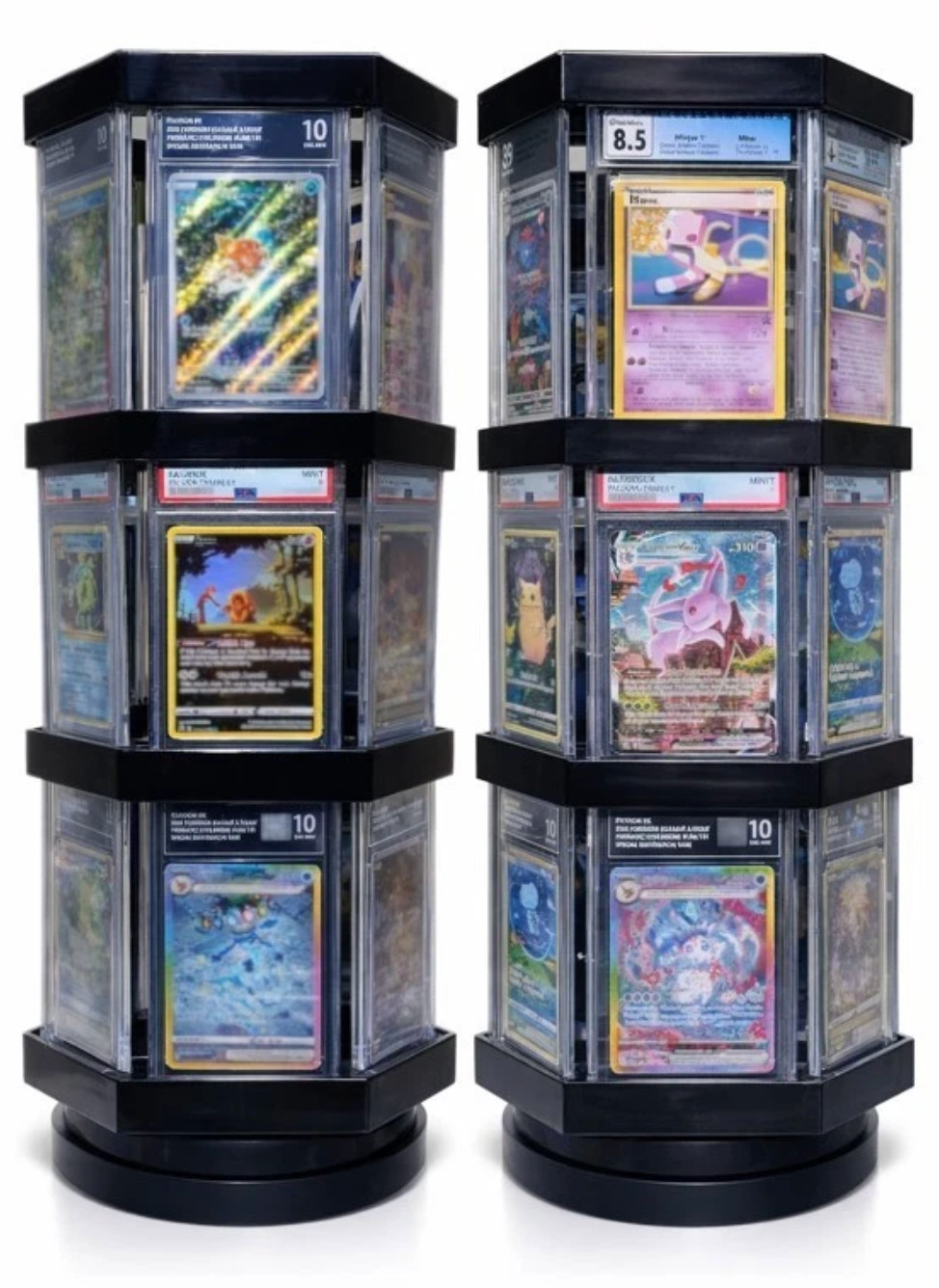 Graded Trading Card Display Case USB Rotating 18 PSA Slabs TCG Sport Show Stand