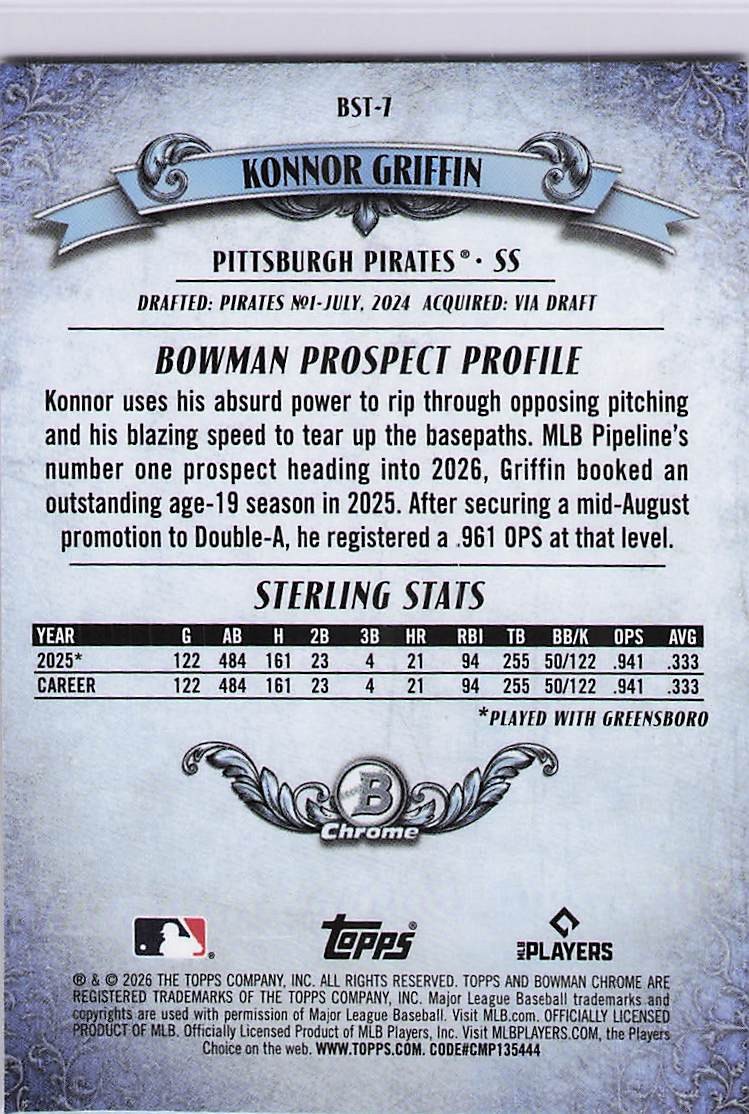 2026 Bowman #BST-7 Konnor Griffin Bowman Sterling