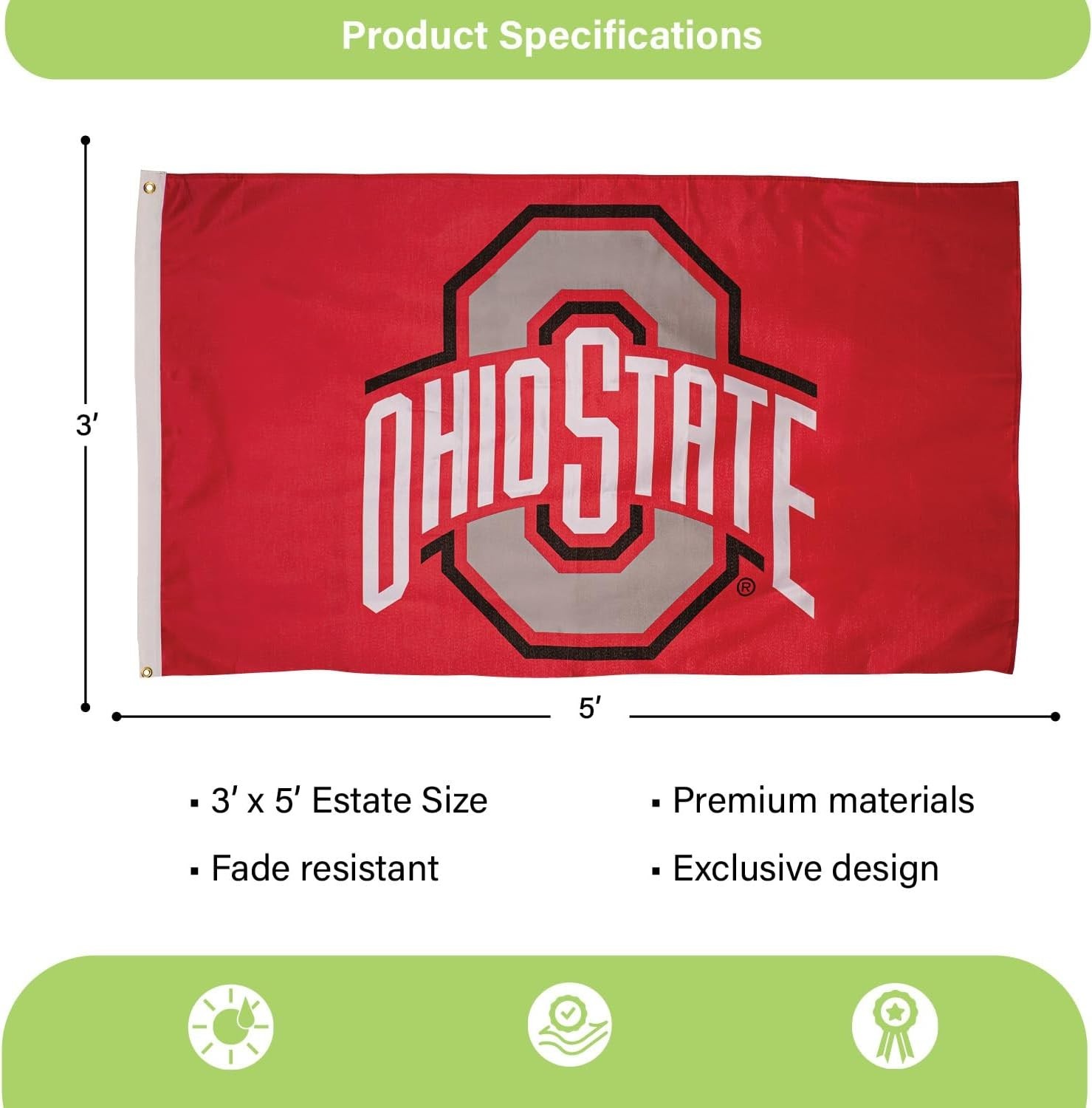 Ohio State Buckeyes 3×5 Flag Banner NCAA Football Fan Outdoor Polyester Flag