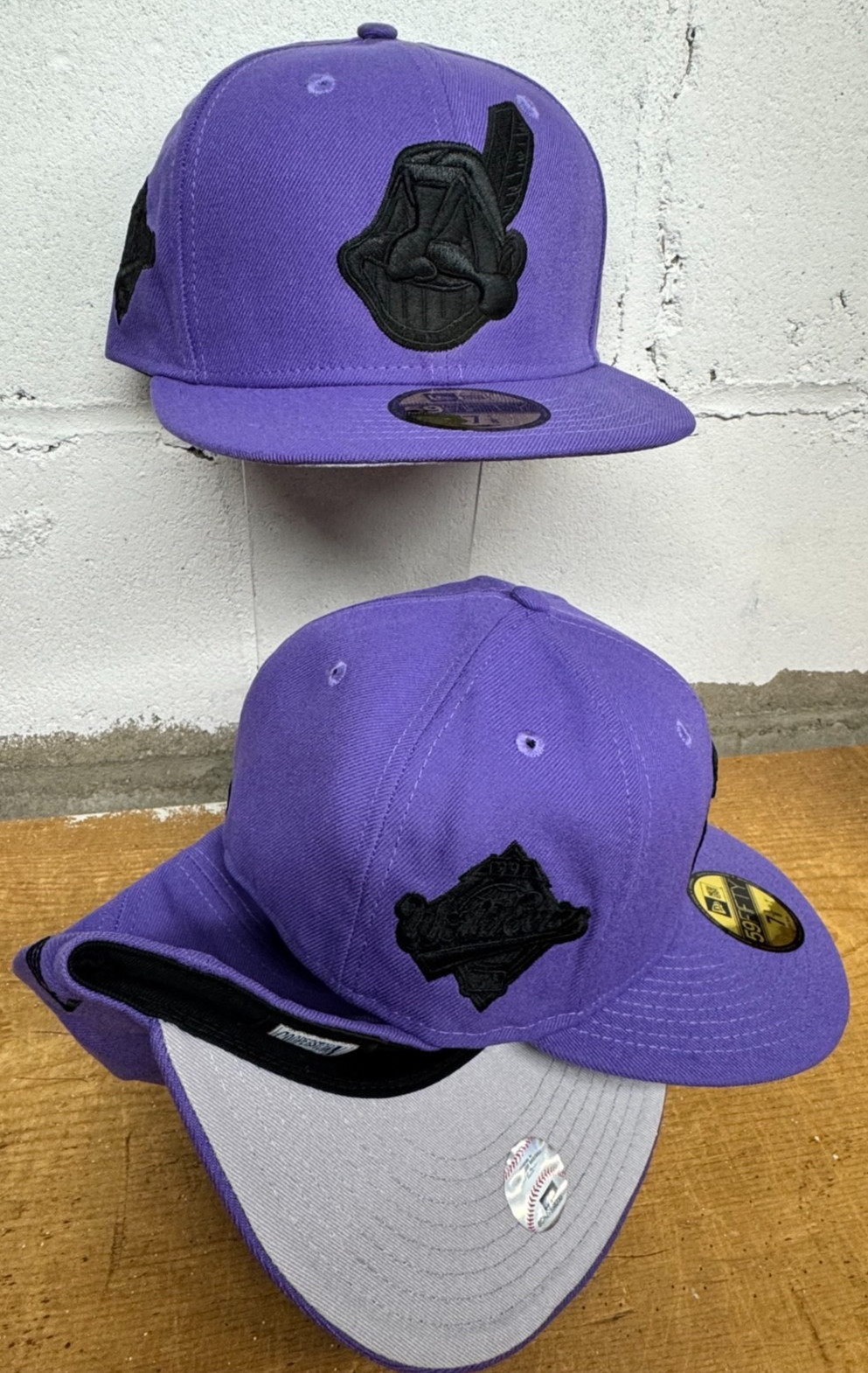 Cleveland Indians Wahoo New Era Fitted Club 59Fifty PURPLE WORLD SERIES PATCH