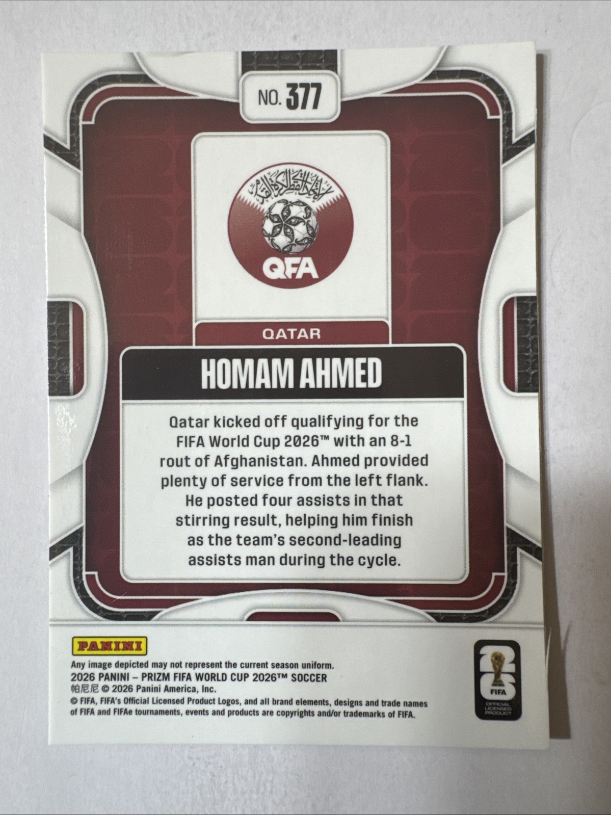 HOMAM AHMED 2026 Panini Prizm World Cup #377 Qatar NT RC