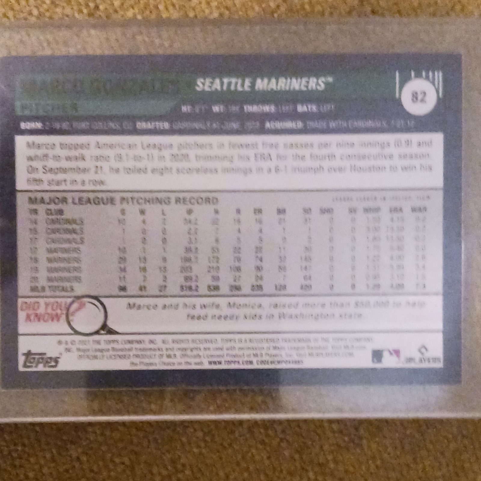 Topps Big League Marco Gonzales Base Set MLB Baseball Card #82 Seattle Mariners
