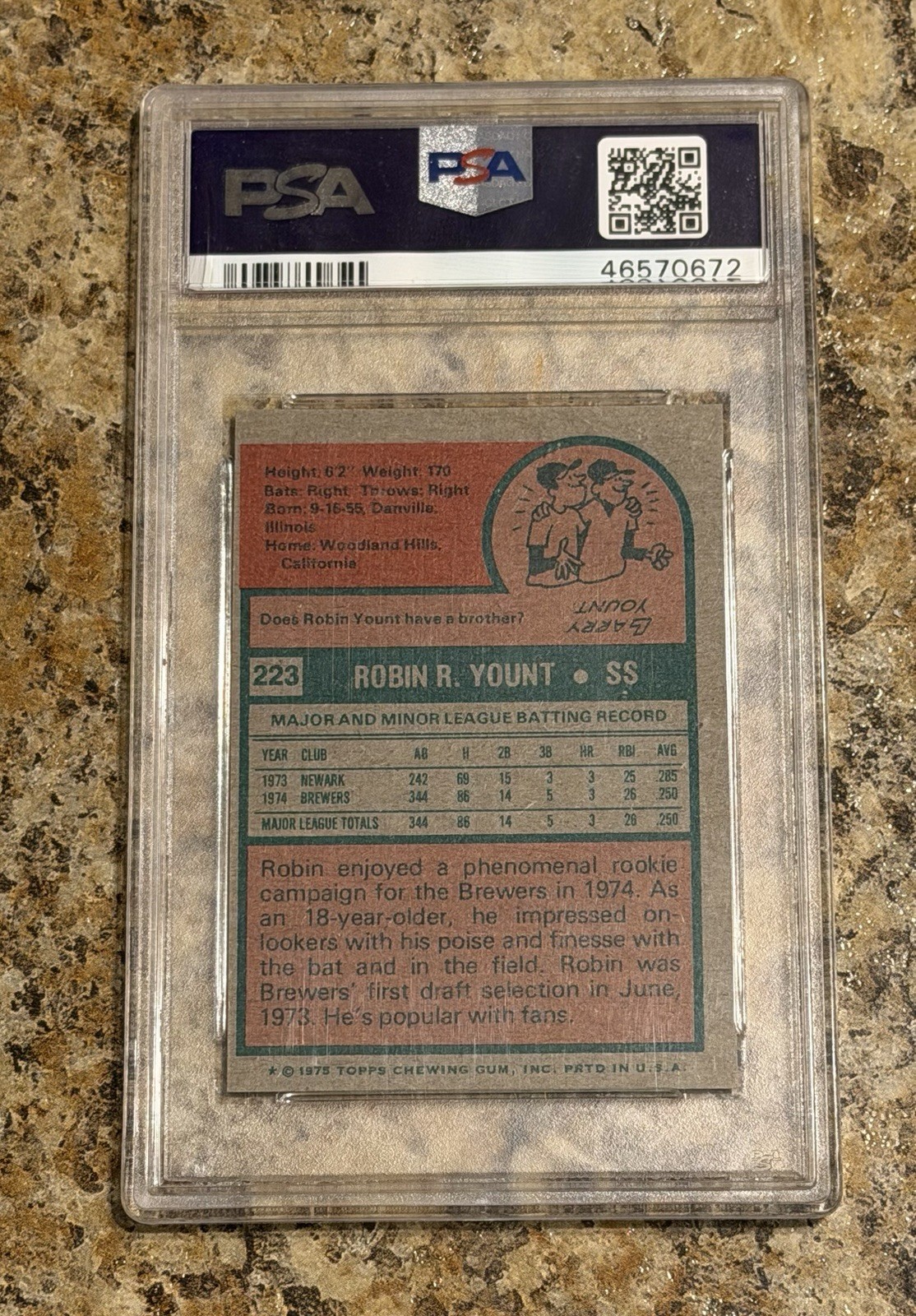 1975 Topps MINI #223 Robin Yount ROOKIE RC PSA 7 Graded Baseball Card Brewers
