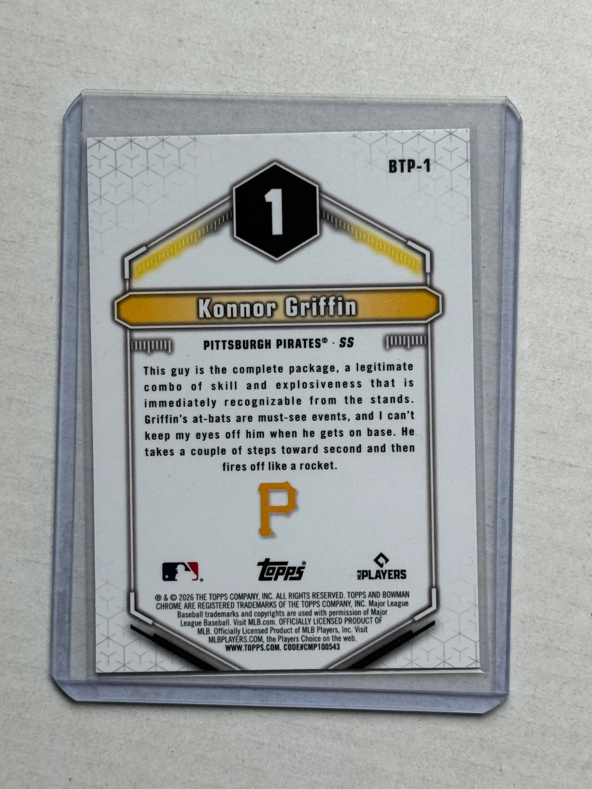 Konnor Griffin 2026 Bowman Chrome Top 100 Prospects #BTP-1 Pittsburgh Pirates
