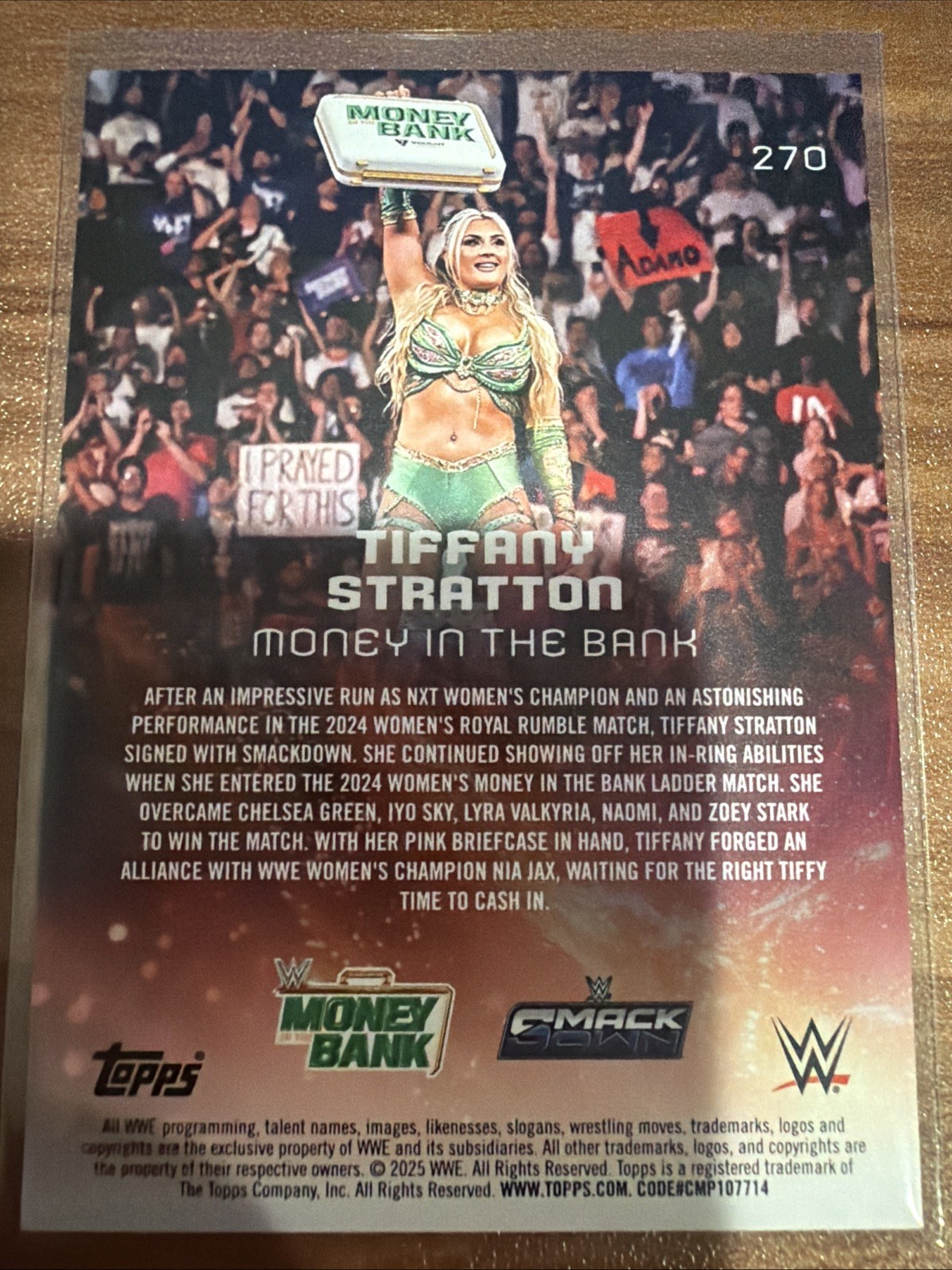 2025 Topps WWE Universe Tiffany Stratton Money In The Back Event Variation #270