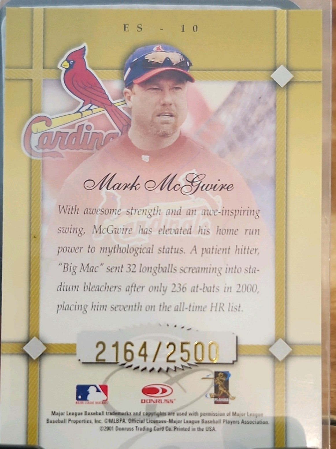 Donruss 2001 Elite Mark McGwire Cardinals Elite Series #ES-10 2164/2500