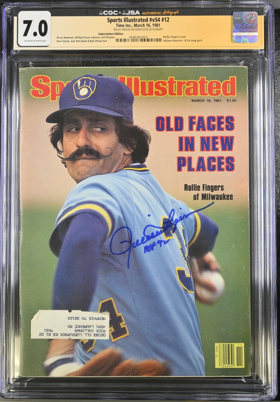 1981 Sports Illustrated #v54 #12 Time Inc March 16 Rollie Fingers Auto CGC 7.0