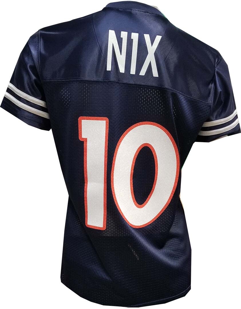 Custom Womens Blinged Football Navy Blue Glitter Flake Jersey, Bo Nix