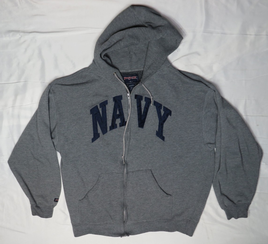 UNITED STATES NAVY USN MENS SHIRT MENS L HEATHER GRAY HOODIE JACKET ZIP JANSPORT