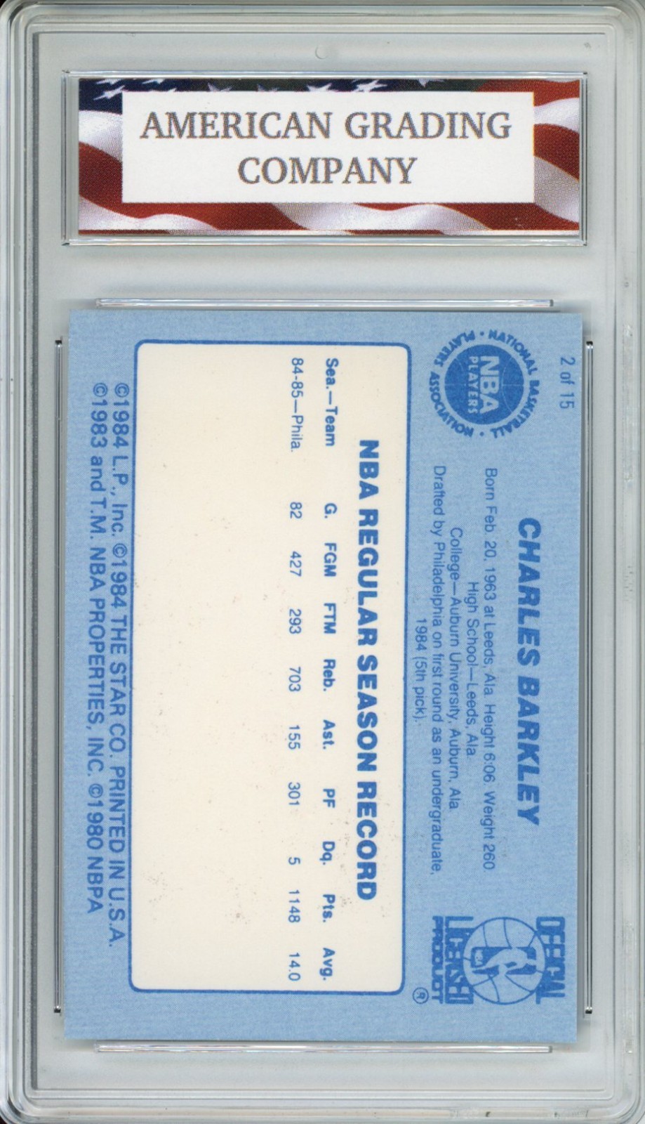 1986 Star Best of the Best #2 Charles Barkley Rookie Card AGC 9 Mint 76ers