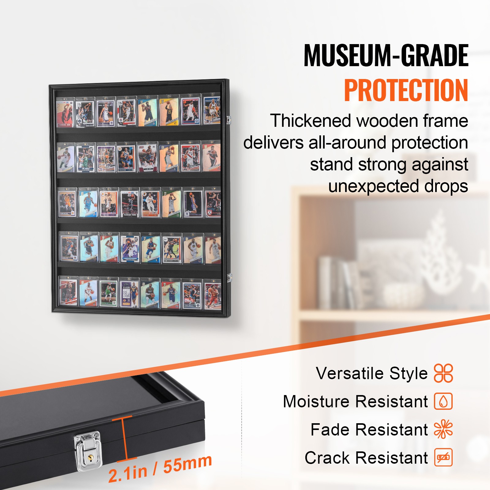 VEVOR 35 Graded Sports Card Display Case 24.3 x 30.5 x 2.1 in 98% UV Protection