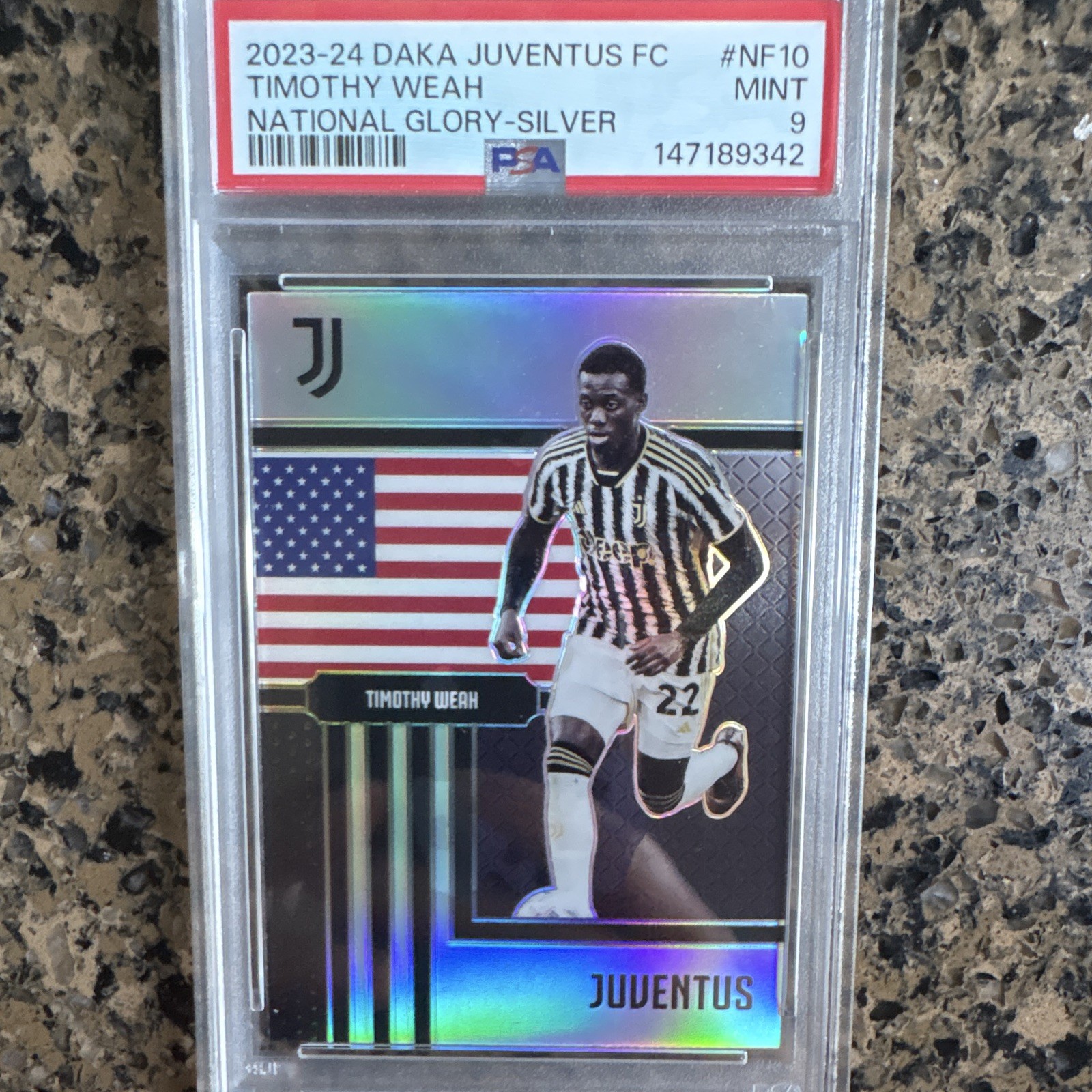 DAKA 2023-24 Juventus Timothy Weah National Glory Silver NF10 /25 PSA 9