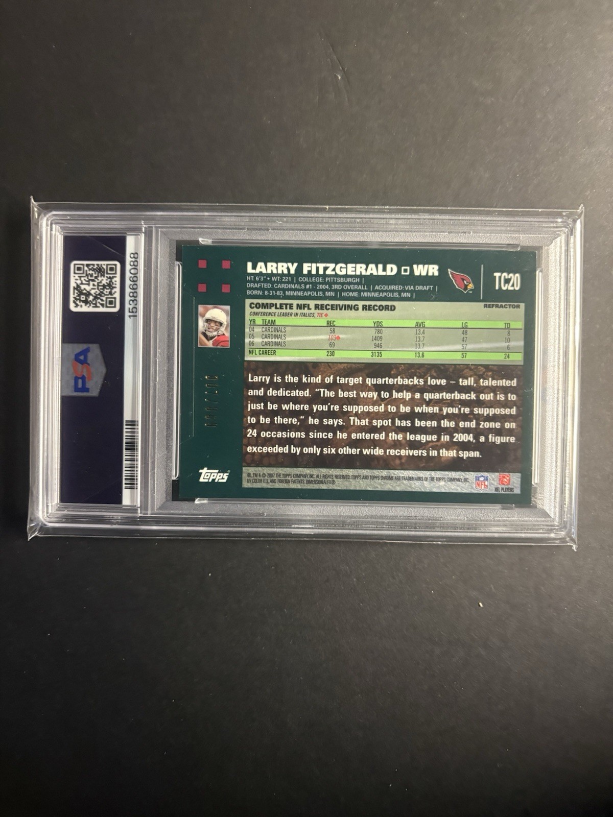 2007 Topps Chrome – Larry Fitzgerald #TC20 White Refractor /869 Hall Of Fame 26