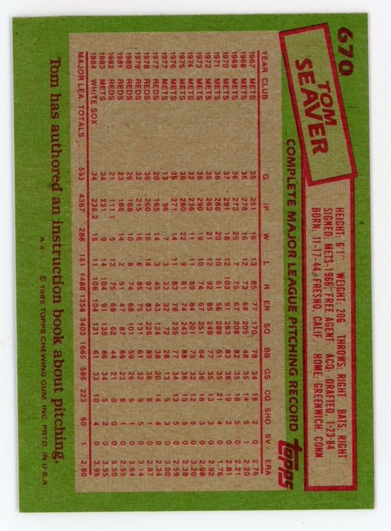 1985 Topps #670 Tom Seaver NM-MT+ HOF
