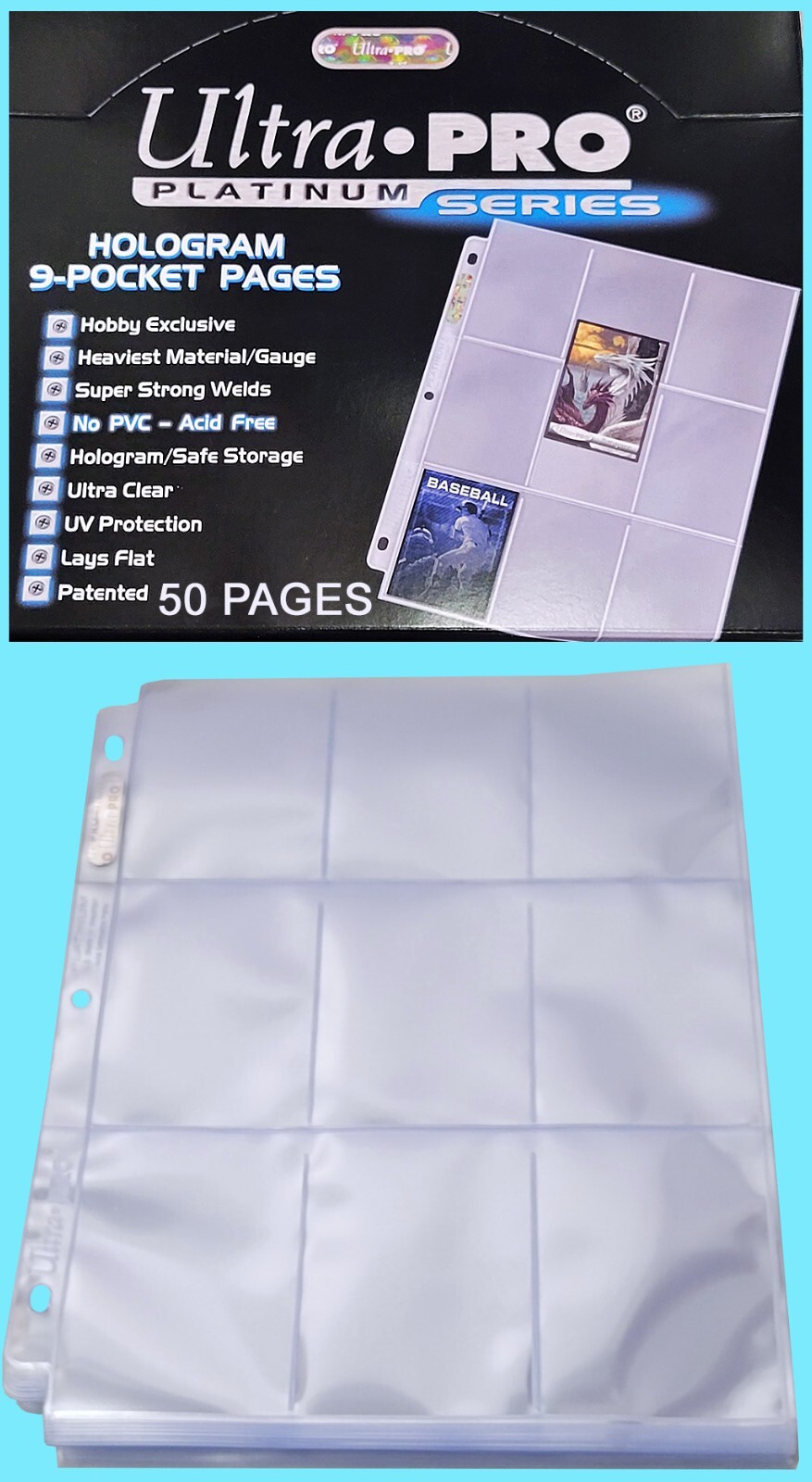 50 Ultra Pro Platinum 9-Pocket Card Pages Sheets Protectors Baseball Refill