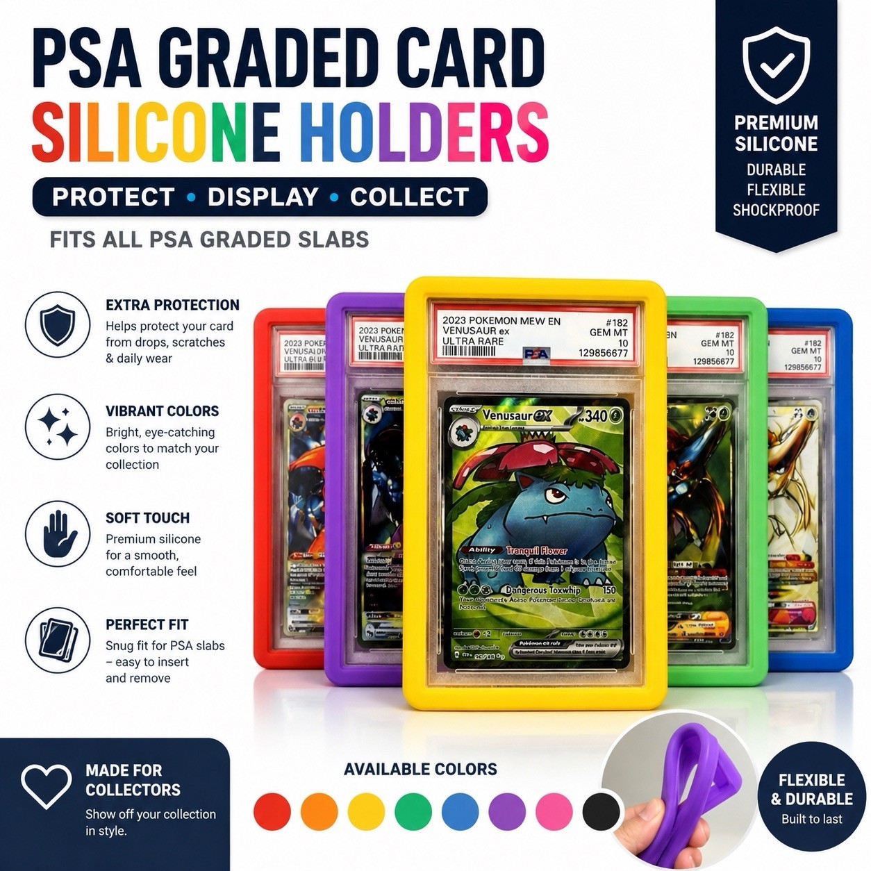 PSA Graded Card Slab Silicone Bumper Guard Protector Skin | 10 Colors | Pokemon