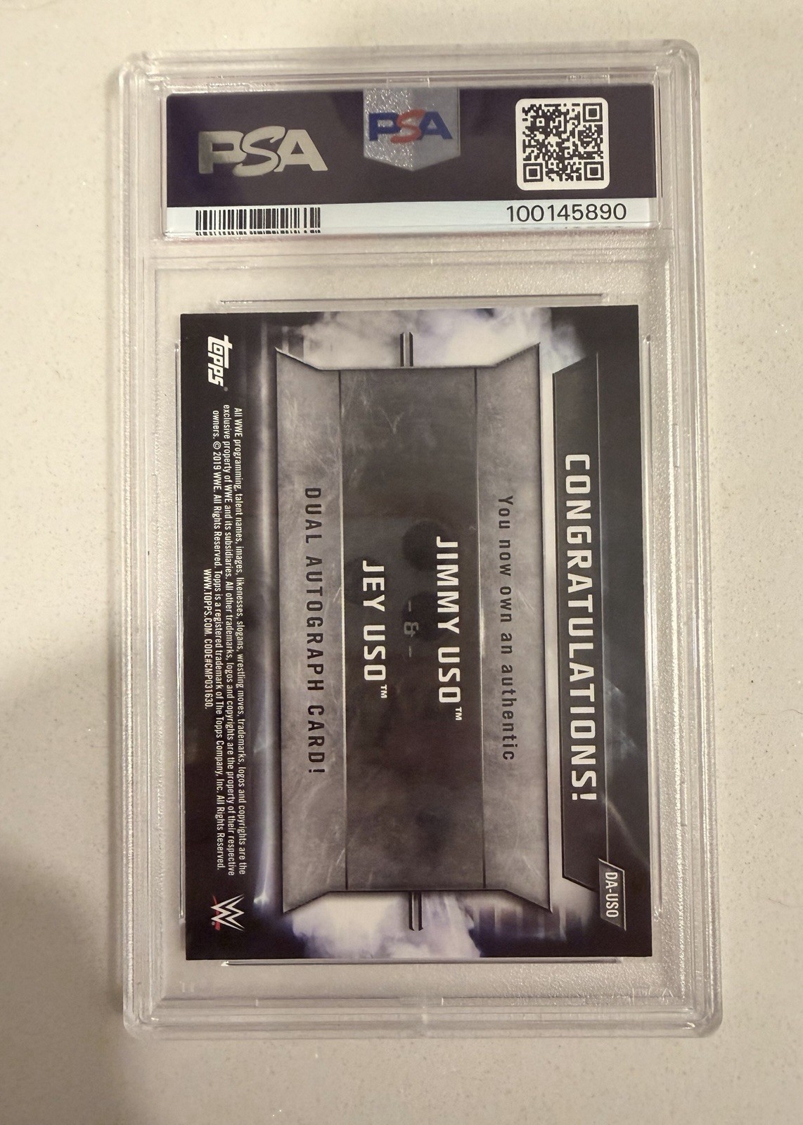 2019 Topps WWE JEY USO JIMMY USO Road To Wrestlemania Dual Auto /10 PSA 8 POP 1