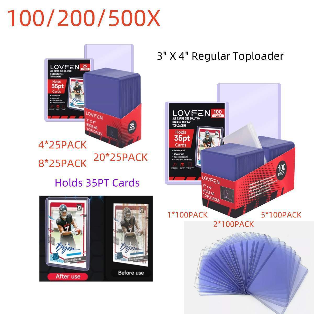 35PT 100/200/500/1000CT 3″x4″ Toploaders, 25/50/100Pack One Touch Card Holder,