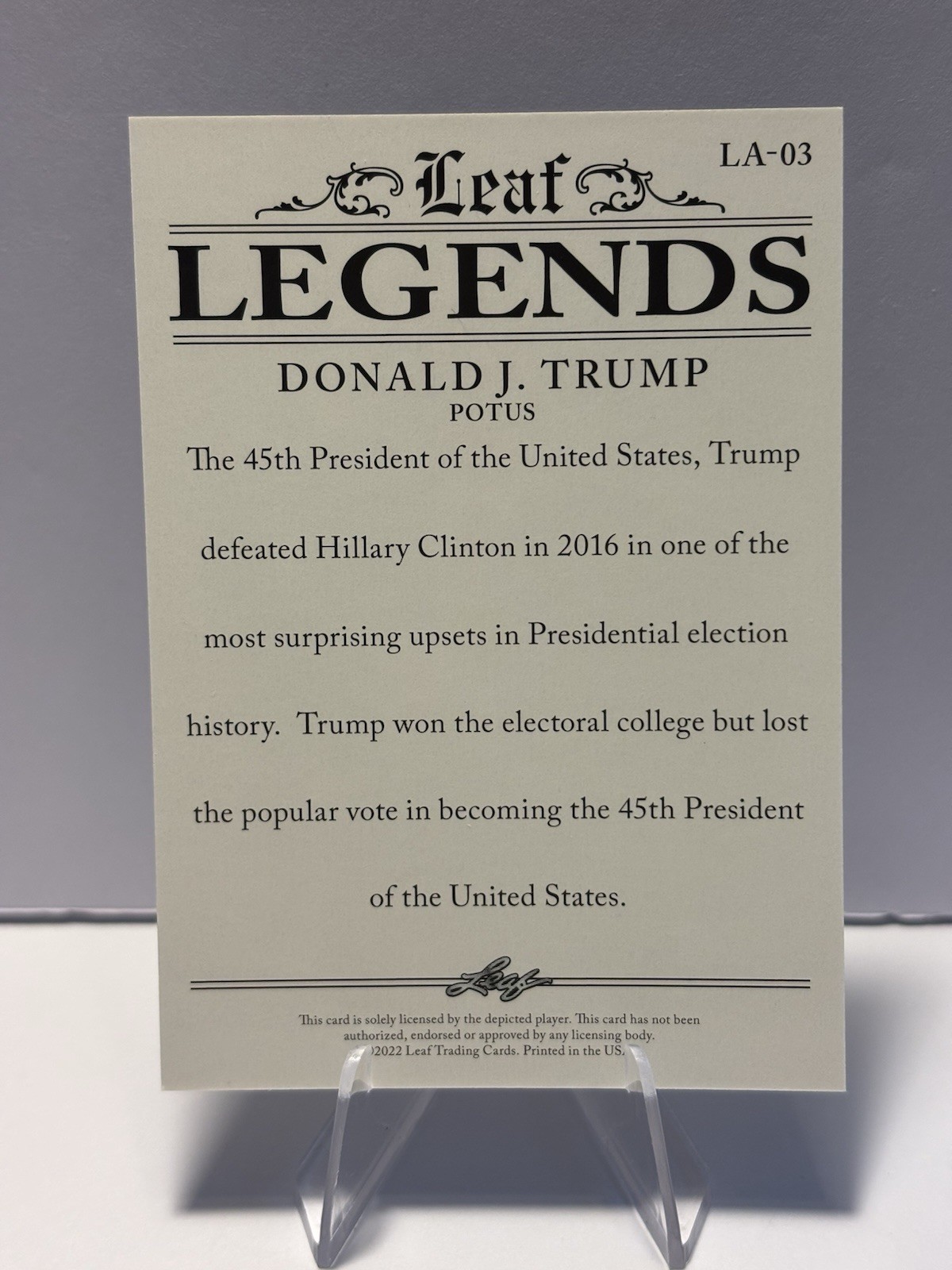 Donald Trump * 2022 LEAF “SPECIAL RELEASE” #LA-03 Legends MAGA Card