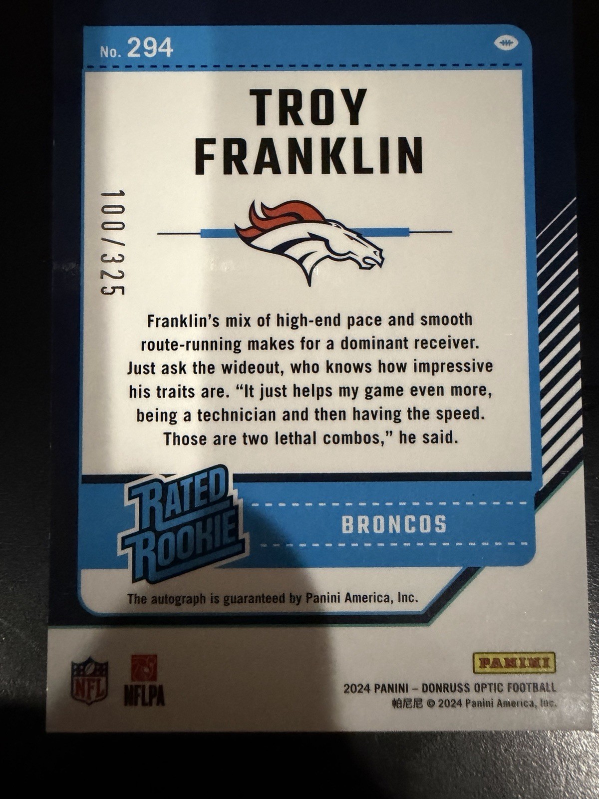 Troy Franklin Rookie Card Lot Denver Broncos 2024 National Treasures And Optic