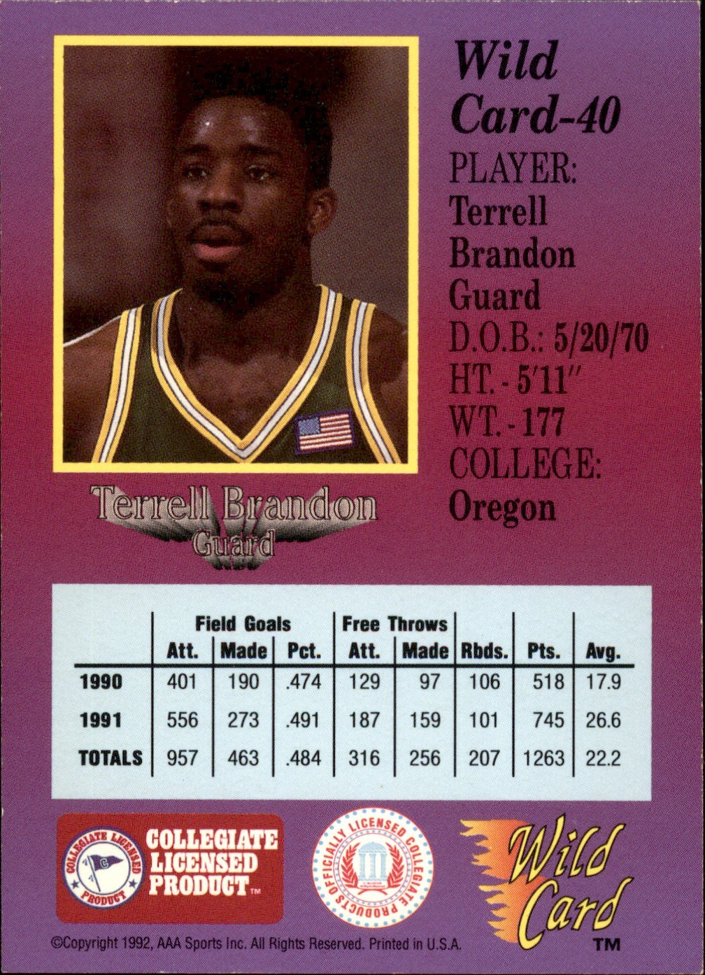 1991-92 Wild Card Terrell Brandon #40 AAA Sports 1st Edition