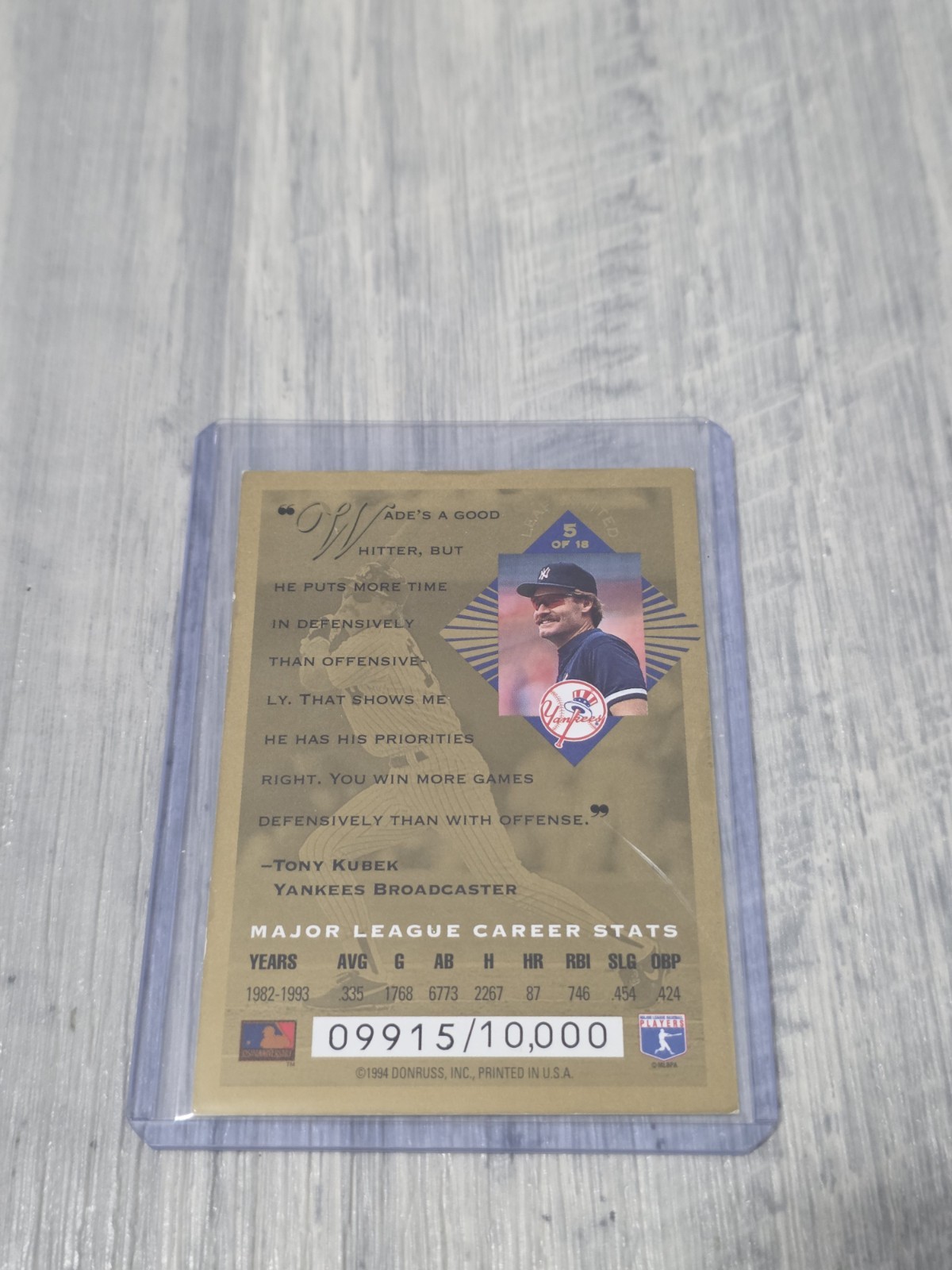 1994 Leaf Limited – Gold All-Stars Wade Boggs New York Yankees #9915/10000 C212