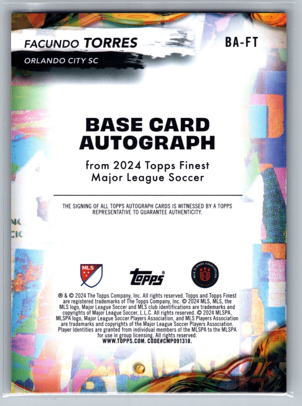 2024 Topps Finest MLS Facundo Torres Orange Refractor Auto /25 Orlando City