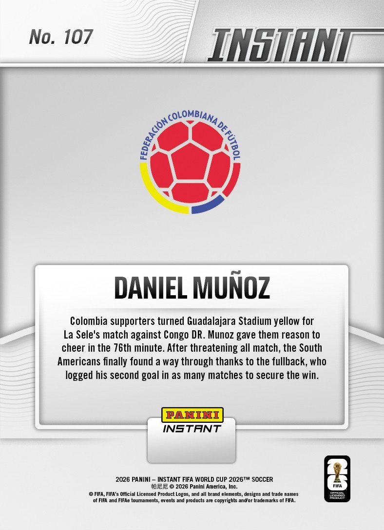 *PRESALE* 2026 Panini Instant FIFA World Cup Daniel Munoz #107 ~ Columbia